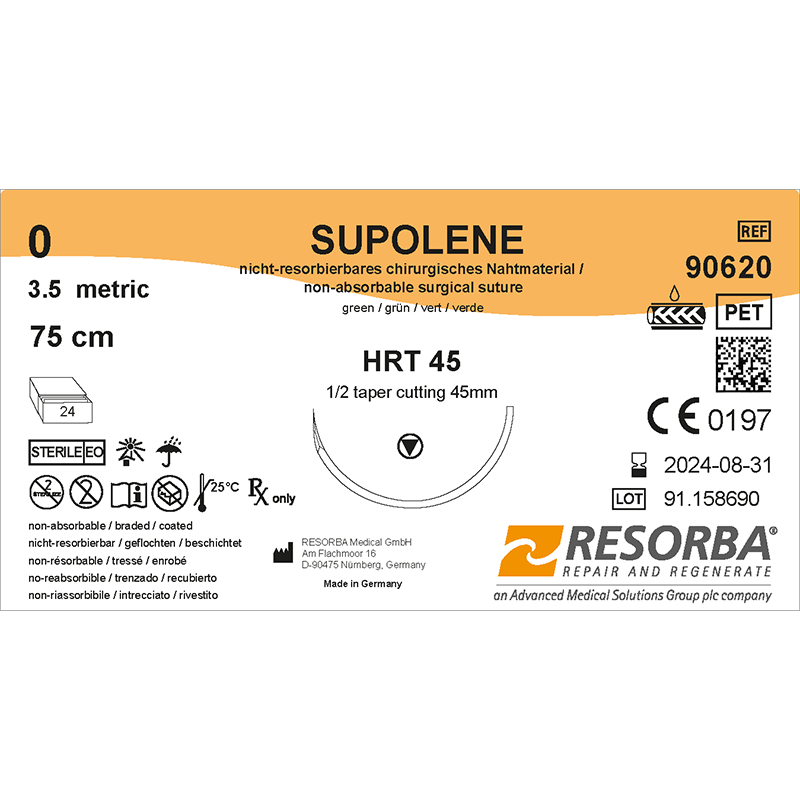 Суполен USP0 зелений, довж. 75см, колюча голка з ріжучим вістрям 45мм, 1/2 кола